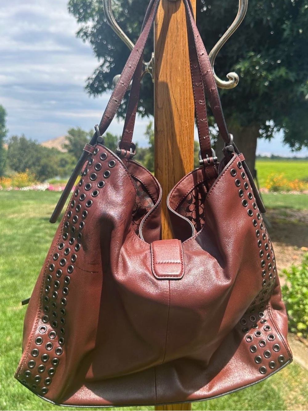 Coach Madison Carlyle Studded Grommet Leather Shoulder Bag - Picture 2 of 7